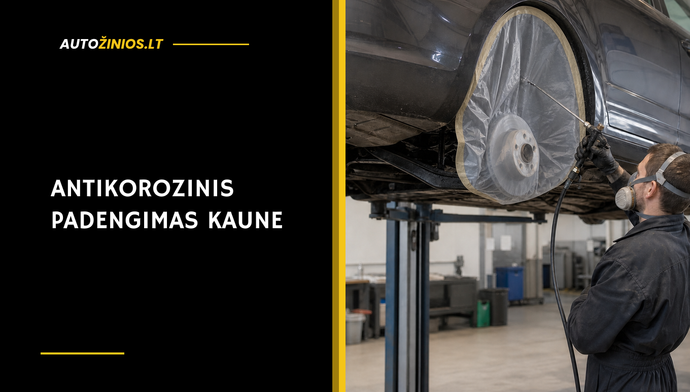 Meistras apsauginiame respiratoriuje dengia automobilio ratų arką antikorozine medžiaga, o stabdžių mazgas uždengtas