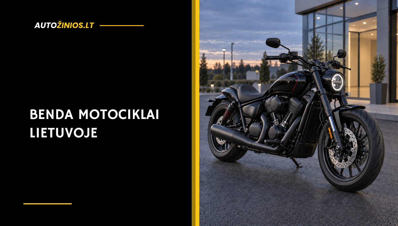 Juodas modernus kruizerio tipo motociklas prie salono – Benda modelių pasirinkimo iliustracija