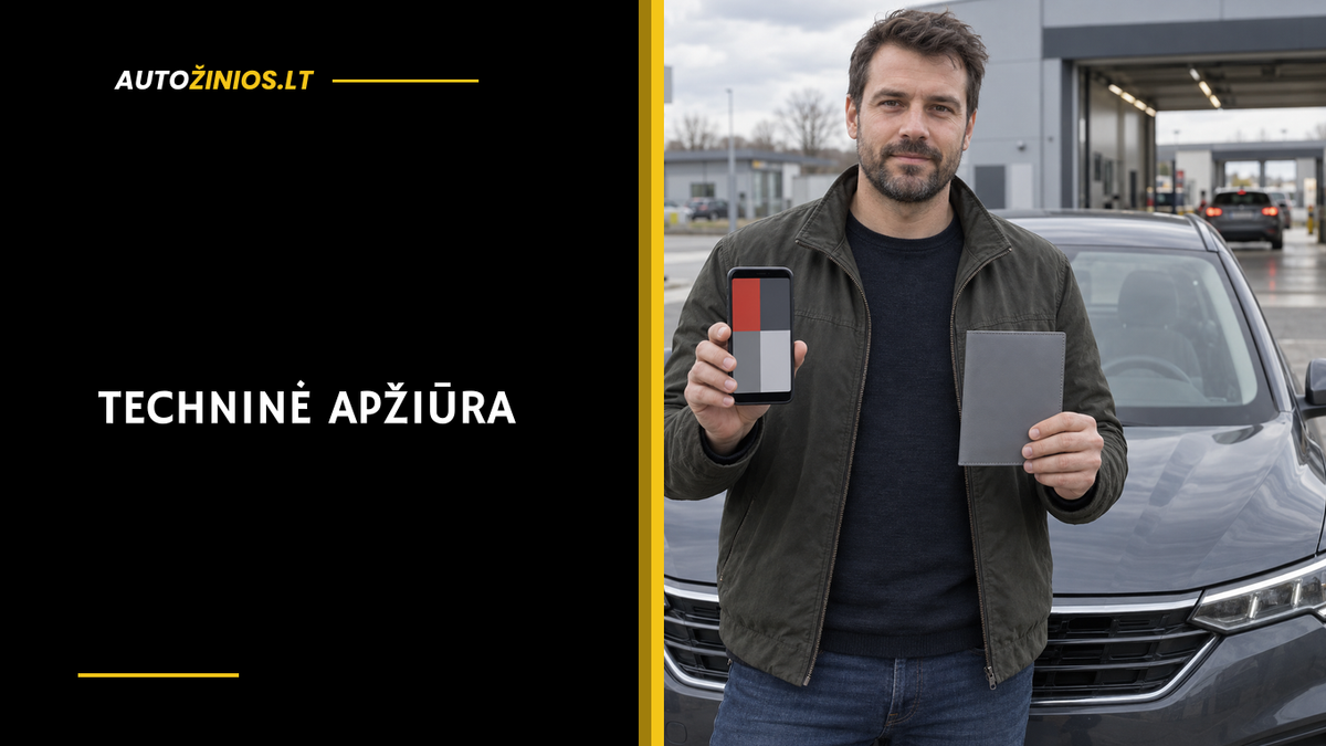 Vairuotojas prie automobilio laiko telefoną ir transporto priemonės dokumentų dėklą