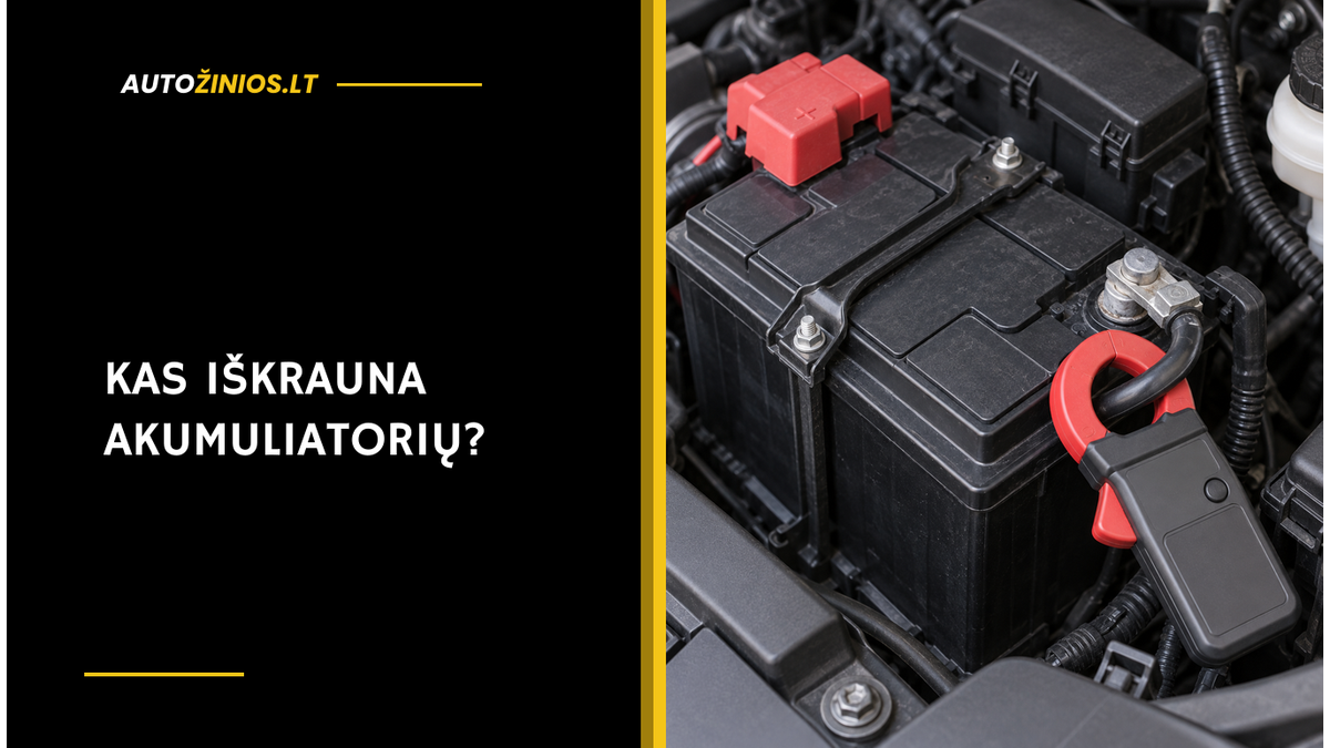 Srovės matavimo žnyplės aplink vieną juodą automobilio12V akumuliatoriaus laidą